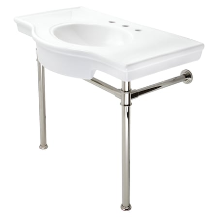 Fauceture VPB1376ST Templeton 37" Ceramic Console Table W/ SS Legs, White/Nickel VPB1376ST